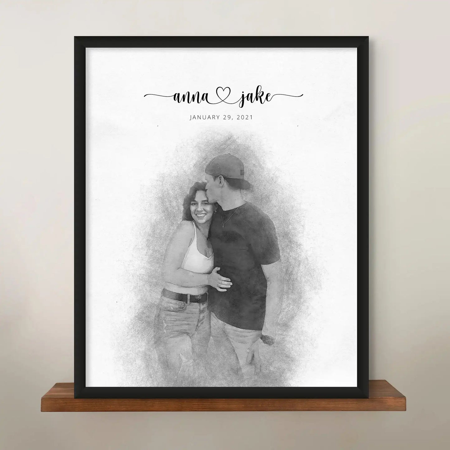 Custom Engagement Anniversary Couple Portrait