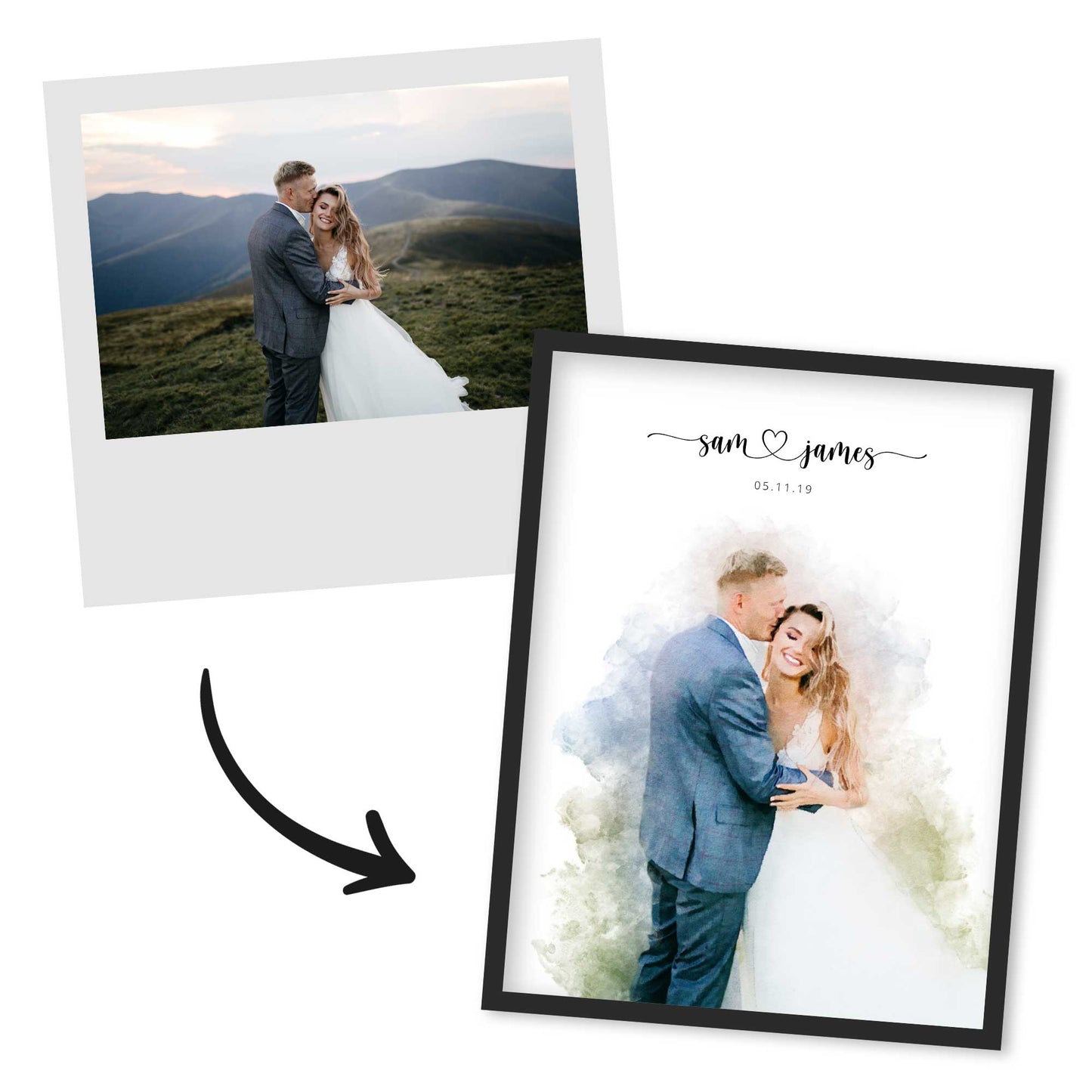 Custom Newly Married Anniversary Wedding Couple Portrait