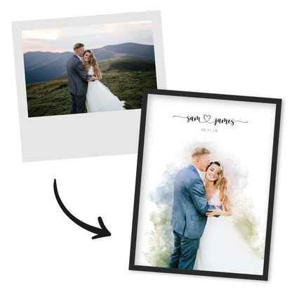 Custom Newly Married Anniversary Wedding Couple Portrait