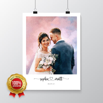 Custom Newly Married Anniversary Wedding Couple Portrait